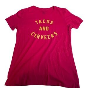 Fifth Sun Womens Tacos and Cervezas Graphic T-Shirt Red Cotton XL Short Sleeve